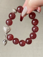 Close-Up of Star Strawberry Quartz Bracelet, Attraction Codes In Wood-Metal