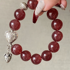 Close-Up of Star Strawberry Quartz Bracelet, Attraction Codes In Wood-Metal