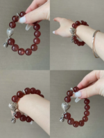 Multi-View of Star Strawberry Quartz & Silver Bracelet, Wood-Metal Energy Weaves Attraction Field
