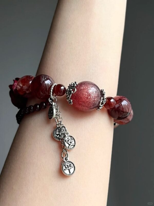 Hand-Wearing Cinnabar Rose Multi-Gem Bracelet, Fire-Metal Energy Weaves Desire Field