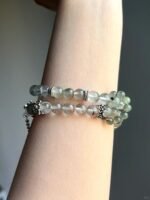 Hand-Wearing Xiu Jade Butterfly, Green Rutilated Quartz & Green Phantom Bracelet, Earth-Wood-Metal Energy Weaves Transformation Field
