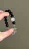 Hand-Wearing Bracelet with Obsidian, Clear Quartz & White Phantom, Water-Metal-Earth Energy Purifies Field