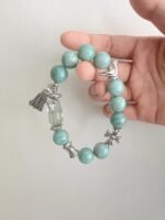 Hand-Holding 13mm Amazonite Bracelet, Green Fluorite & Silver Accents, Awakening Energy Of Wood-Water-Earth-Metal