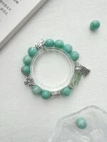 Amazonite Bracelet Assembly View, 13mm Beads & Green Fluorite Freeform, Manifestation Logic Of Wood-Water-Earth-Metal
