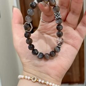 Hand-Holding 8mm Black Gold Skeletal Quartz & 9mm Phantom Bracelet, Earth-Metal Sync Rewrites Fate’s Path