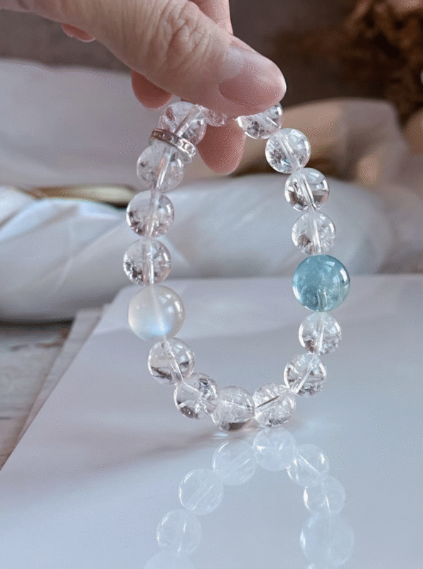 White Azeztulite Bracelet Close-Up, Metal-Water-Earth Energy Sharpness