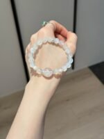 Holding 8.5+mm Blue Moonstone, 14.5mm Snow Phantom Quartz Bracelet With Natural Shell Pearls, Water Energy Sync