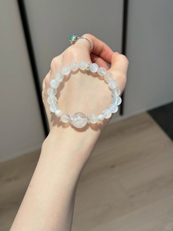 Holding 8.5+mm Blue Moonstone, 14.5mm Snow Phantom Quartz Bracelet With Natural Shell Pearls, Water Energy Sync