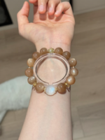 Multi-View Display Of Orange & Blue Moonstone Bracelet, Fire-Water-Metal Gilded Finale