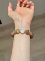 Orange & Blue Moonstone Bracelet Displayed Still, Fire-Water-Metal Energy Matrix Emerges