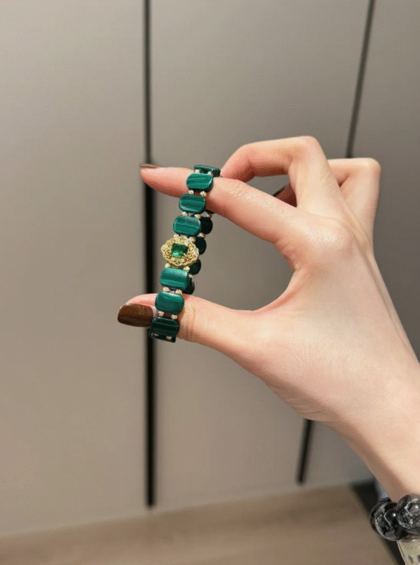 Comparative Display Of Malachite Bracelet, Earth-Metal Unique Charm
