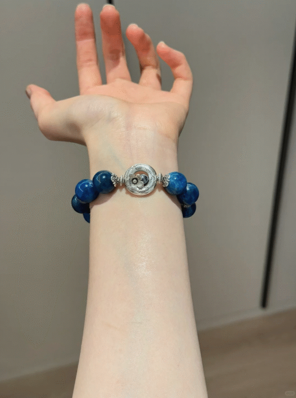 Holding Blue Apatite Bracelet, Water-Metal-Fire Creativity Blast