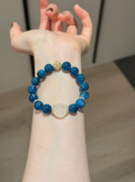 Multi-View Display Of Blue Apatite & Milky Quartz Bracelet, Water-Metal-Earth Healing Finale
