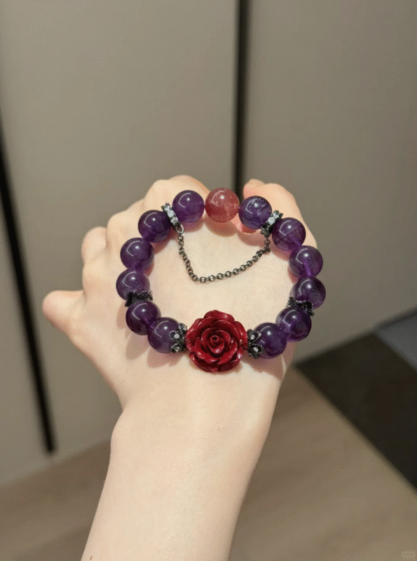 Comparative Display Of Amethyst Bracelet, Water-Wood-Fire-Metal Unique Charm