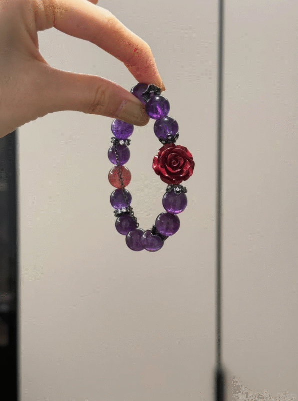 Multi-View Display Of Amethyst Bracelet, Cinnabar & Strawberry Quartz Ultimate Sync