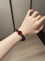 Wearing Amethyst Bracelet On Wrist, Cinnabar & Strawberry Quartz Spiritual Sharpness