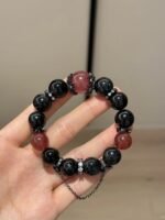 Holding Obsidian Bracelet, Water-Wood-Metal & Zircon + 925 Silver Black Gold Plating's Ultimate Protection Sync