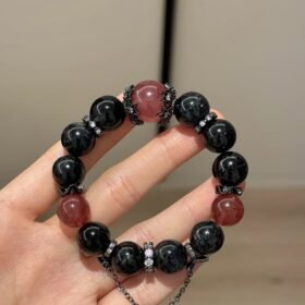 Holding Obsidian Bracelet, Water-Wood-Metal & Zircon + 925 Silver Black Gold Plating's Ultimate Protection Sync