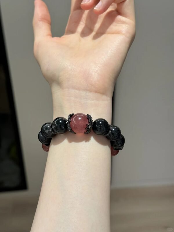 Wearing Obsidian Bracelet On Wrist, Zircon + 925 Silver Black Gold Plated Accents' Metal Frequency Locking