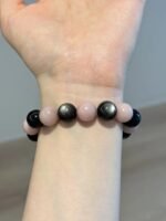 Displaying Silver Obsidian & Pink Opal Bracelet On Wrist, Water-Metal Energy Balance