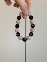 Holding 12mm Silver Obsidian & 12mm Pink Opal Bracelet, Water-Metal Energies Intertwine