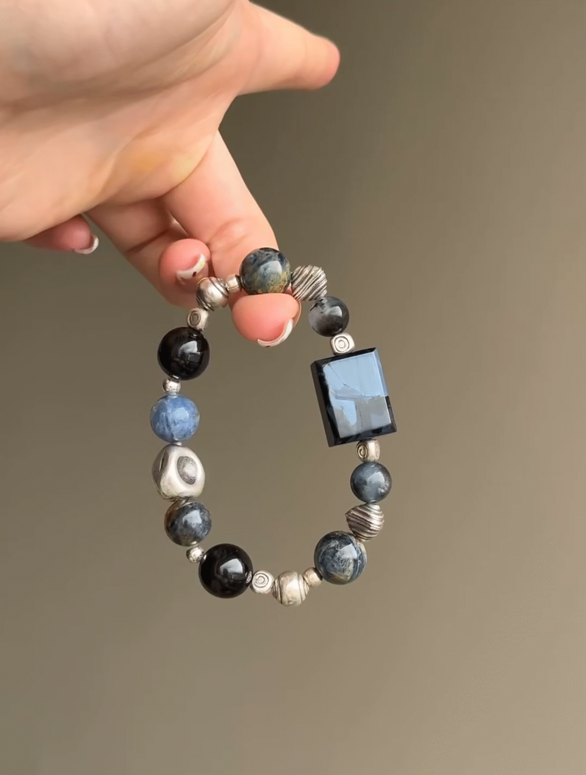 Holding Pietersite Bracelet, Five-Elements Sync Of Multi-Crystals