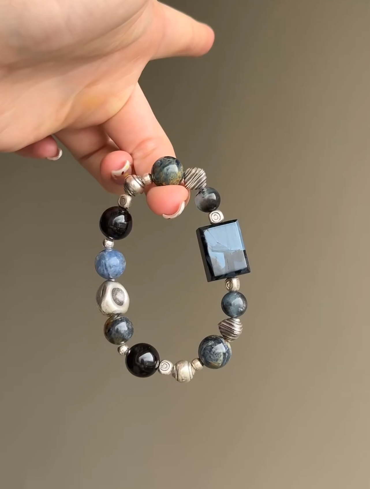 Holding Pietersite Bracelet, Five-Elements Sync Of Multi-Crystals