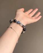 Wearing Pietersite Bracelet On Wrist, Silver & Multi-Crystal Courage Sharpness