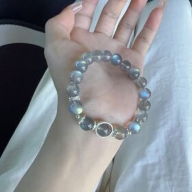 Holding Blue Flash Moonstone Bracelet, Silver Details’ Metal Anchoring
