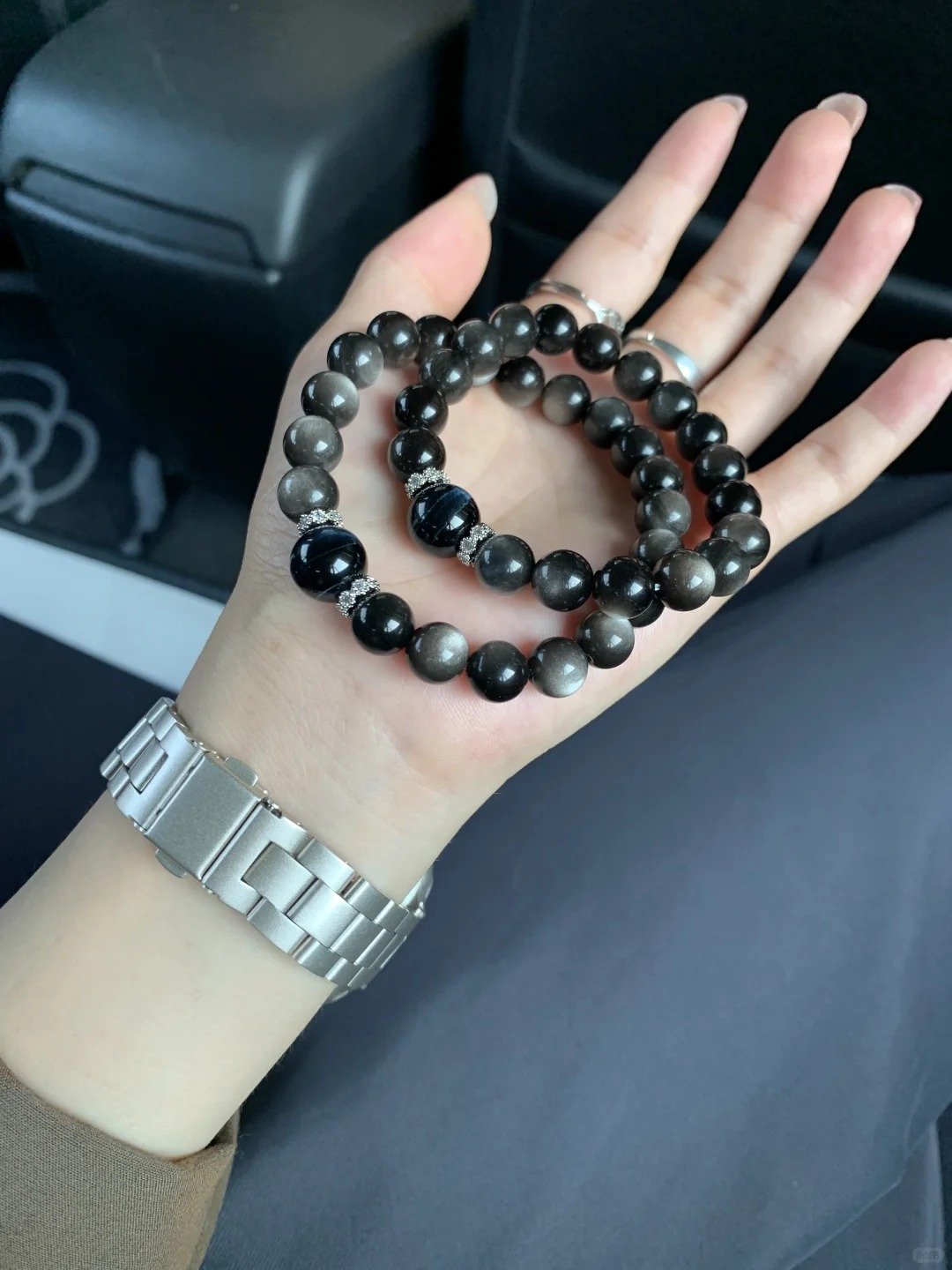 Holding Silver Obsidian Bracelet, Metal-Wood Energy Explosion