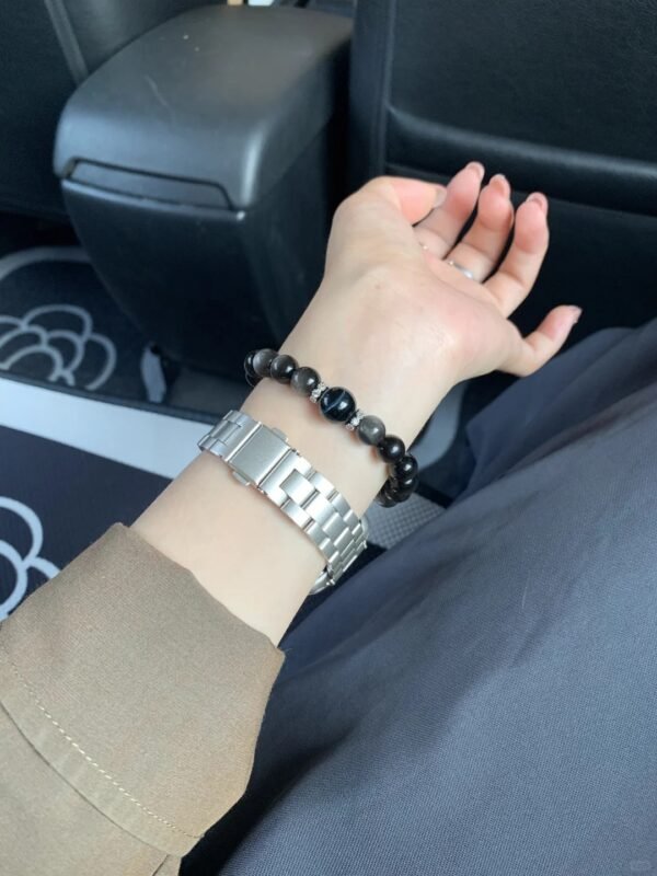 Wearing Silver Obsidian Bracelet, Wood Element Drive Of Blue Tiger’s Eye