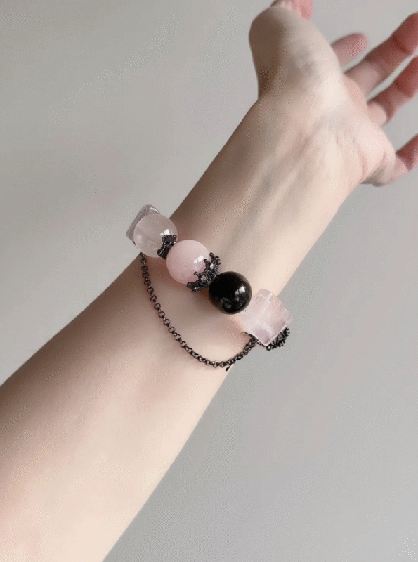 Wearing Rose Quartz & Silver Obsidian Bracelet Daily, Love Energy Protection