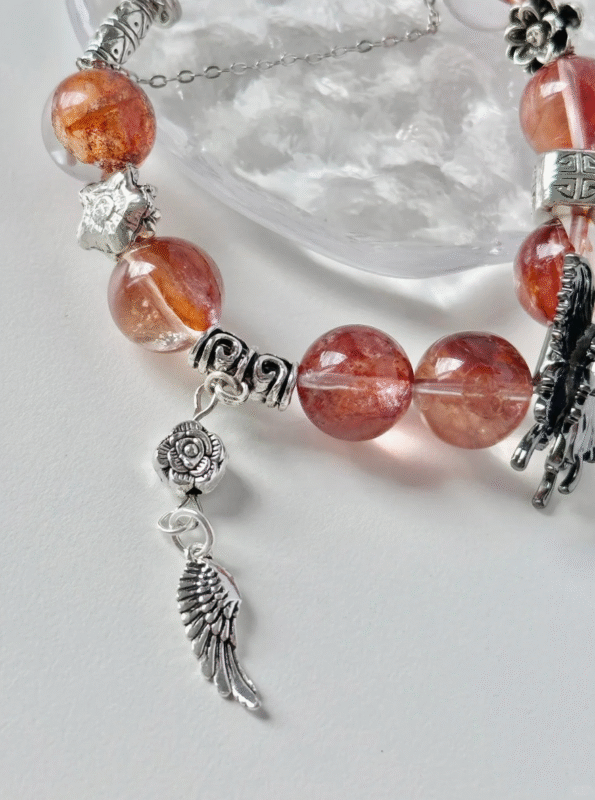 Red Fire Quartz & Silver Details, Fire-Metal Resonance Power