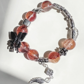 Close-Up Of 14mm Red Fire Quartz Bracelet, Fire Energy Focus