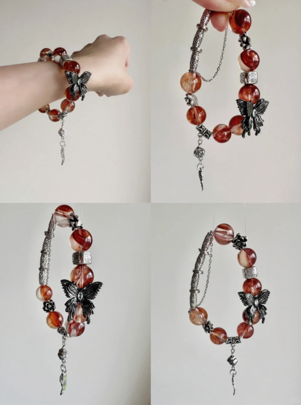 Stacked Shots Of Red Fire Quartz Bracelet, Fire Energy Awakening Layers