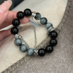 Holding Black-Gray Bracelet, Energy Resonance Of Stones & Silver Snake