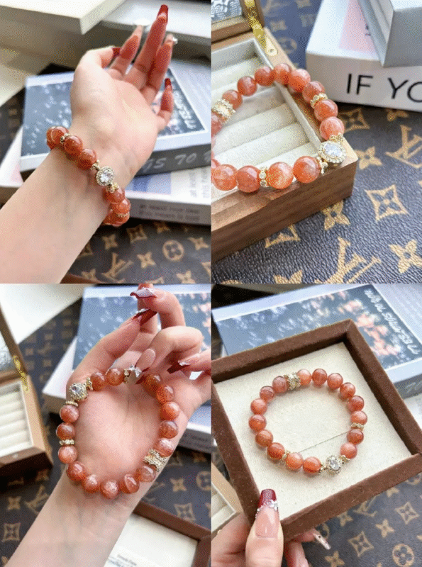Stacked Shots Of Orange Moonstone Bracelet, Layered Manifestation Of Fire-Metal Resonance
