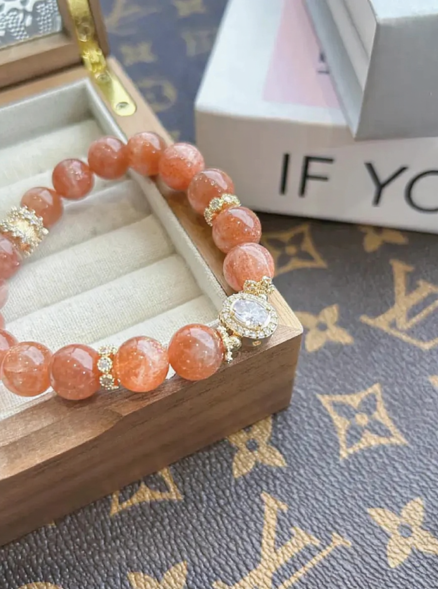 Orange Moonstone Bracelet In Stylish Setup, Dual Shine Of Fashion & Spirituality