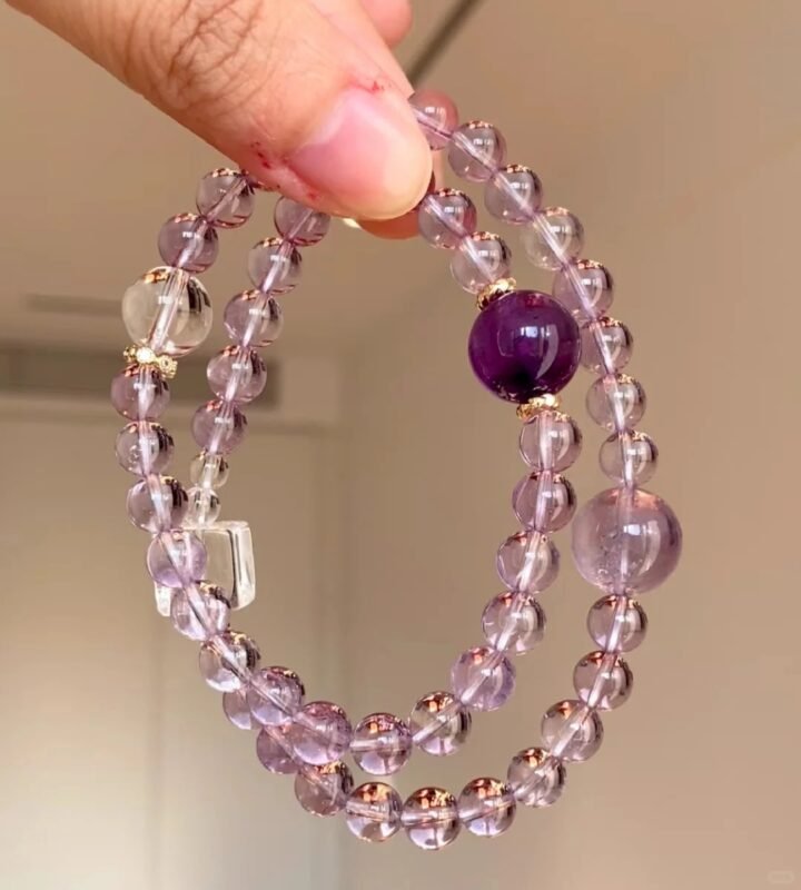 Details Of Amethyst Bracelet, Water-Metal Resonance Of Clear Quartz & Amethyst Beads