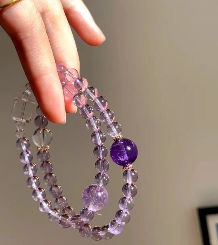 Close-Up Of 7mm Amethyst Double-Wrap Bracelet, Water Energy Nourishment