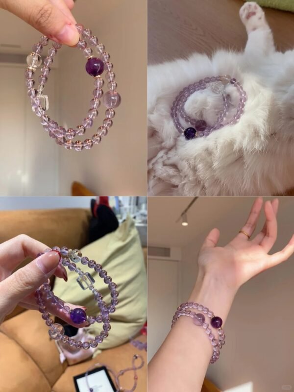 Stacked Shots Of Amethyst Bracelet, Layered Manifestation Of Water-Metal Energy