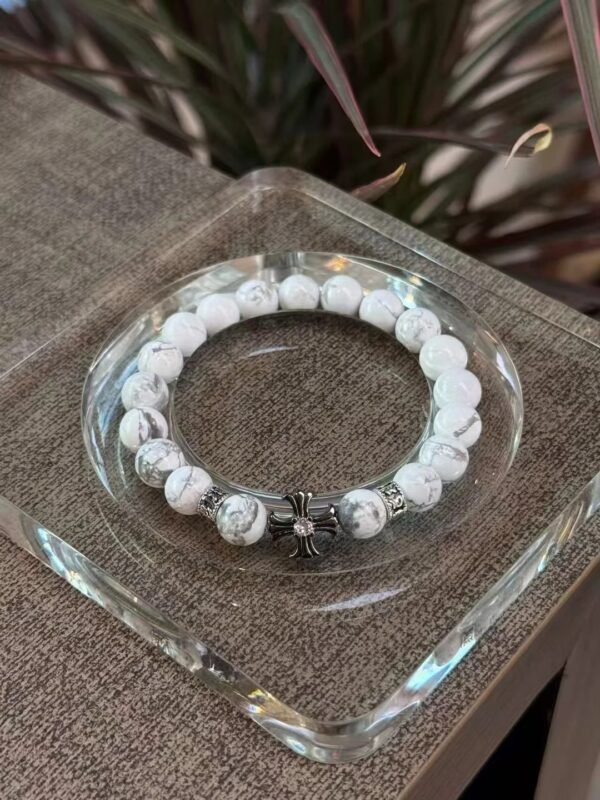 Close-Up Of 10mm White Turquoise Bracelet, Earth’s Nourishing Energy In Detail