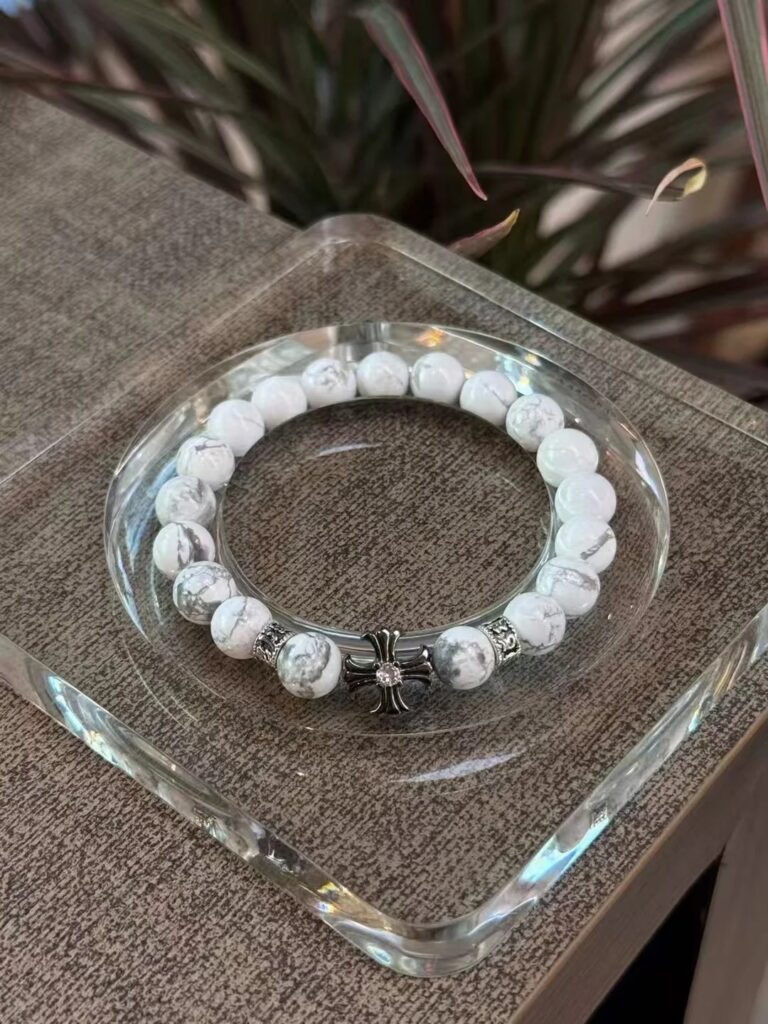 Close-Up Of 10mm White Turquoise Bracelet, Earth’s Nourishing Energy In Detail