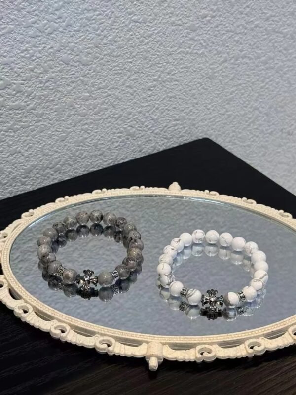 Dual Bracelets Display (White Turquoise & Dark), Contrast Of Earth’s Stabilizing Energy