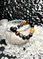 Multi-Gem Bracelet Display (Smoky Quartz, Tiger Eye, Silver Obsidian, Obsidian, Yellow Azeztulite), Four Elements Resonance