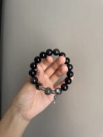 Details Of 12mm Double-Eye Silver Obsidian Bracelet, Spiritual Blue Flash Of Moonstone Labradorite