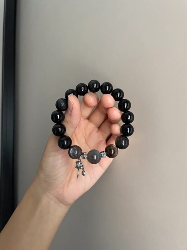 12mm Double-Eye Silver Obsidian Bracelet Resting, Quiet Protection Of Water-Metal Energy