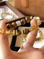 Details Of 10mm Yellow Tiger Eye & Citrine Bracelet, Metal Anchoring Power From Silver-Gold Plated Accents