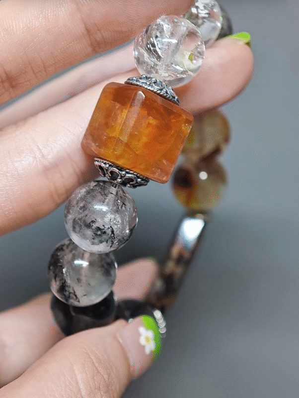 Close-up of White Azeztulite and Yellow Fire Quartz, collision of water and fire energy