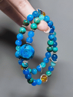 Split display of the double-strand bracelet, independent energy and synergistic fission of Blue Apatite, Chrysocolla Pine, Amber, Amazonite